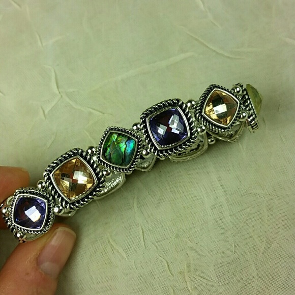 Bracelet Silver tone .5" wide Purple, AbaloneSilver Tone Abalone Look Stretch - Picture 6 of 8